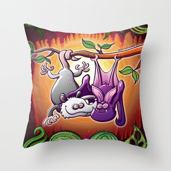 Opossum and Bat in Love Throw Pillow