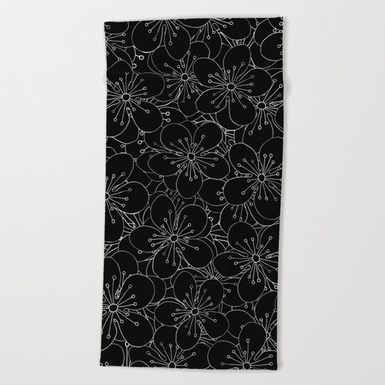 Cherry Blossom Black on White - In Memory of Mackenzie Beach Towel