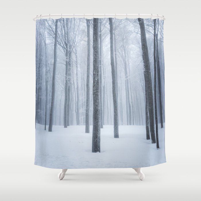 Foggy Frozen Winter Forest Shower Curtain By