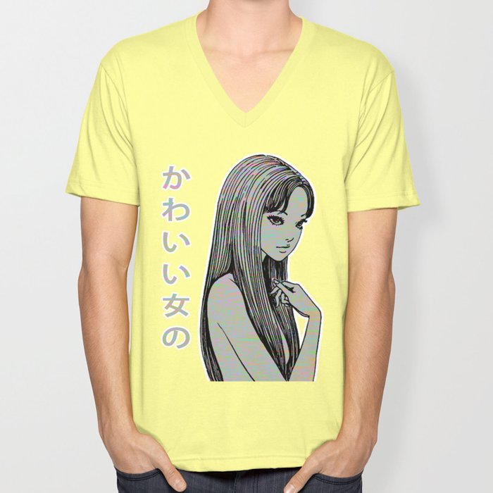 Pretty Girl 2 Sad Japanese Anime Aesthetic Unisex V Neck By
