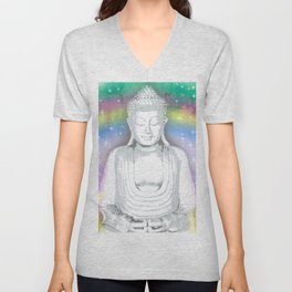 Buddha and Rainbow V Neck T Shirt