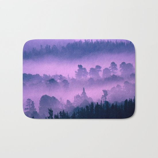 Blue forest in a pink fog Bath Mat