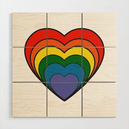 Colourful Rainbow Retro Hippy Heart Wood Wall Art