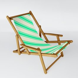 [ Thumbnail: Beige and Green Colored Stripes/Lines Pattern Sling Chair ]