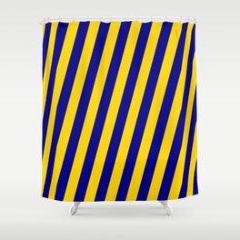 [ Thumbnail: Yellow & Dark Blue Colored Lines Pattern Shower Curtain ]