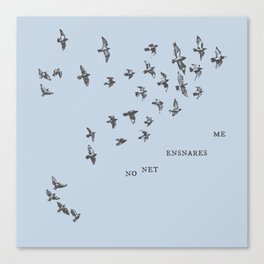 "No net ensnares me" + flock of birds - Jane Eyre quote, Charlotte Bronte (pale blue background) Canvas Print