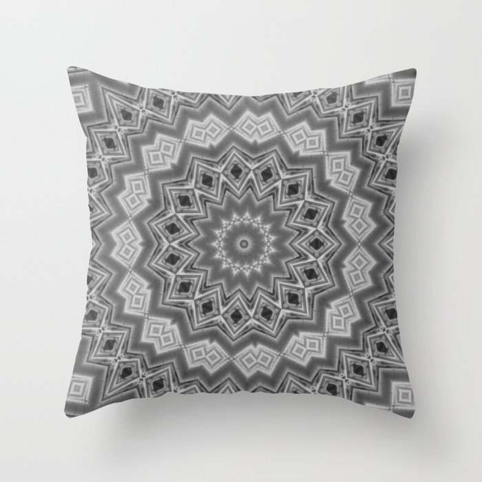 Shades of Grey and Black Mandala Kaleidoscope A128B Throw Pillow
