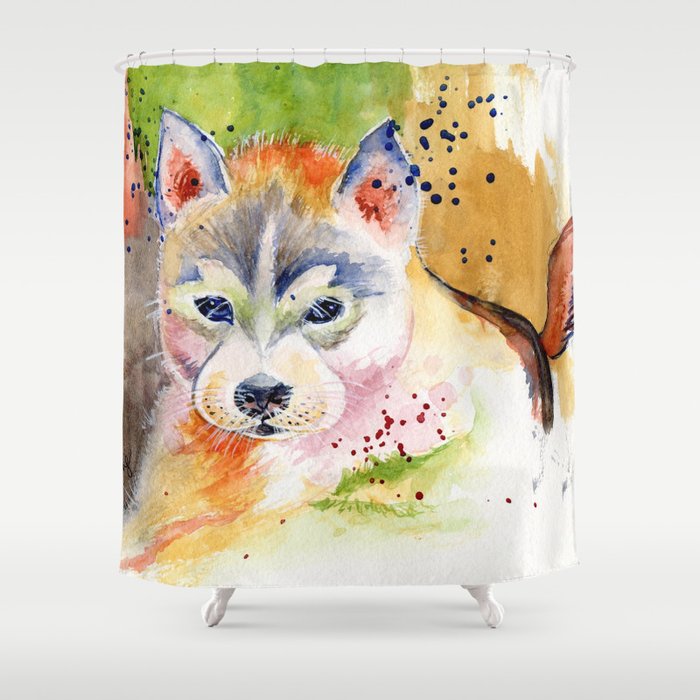 Little Wolf Watercolor  Shower Curtain