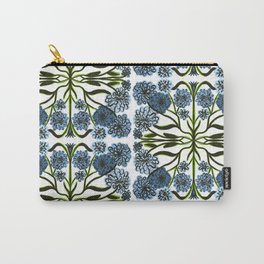 Mid-Century Modern Dutch Mums Flowers in Blue Carry-All Pouch