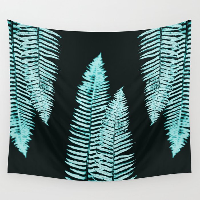 Teal Turquoise Forest Ferns Wall Tapestry