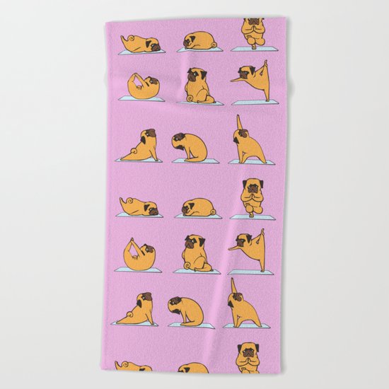 Pug Yoga // Pink Beach Towel