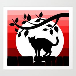 Cute Cat In the moon light Art Print