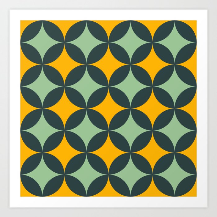 Trippy Circles - Gold N' Green Art Print