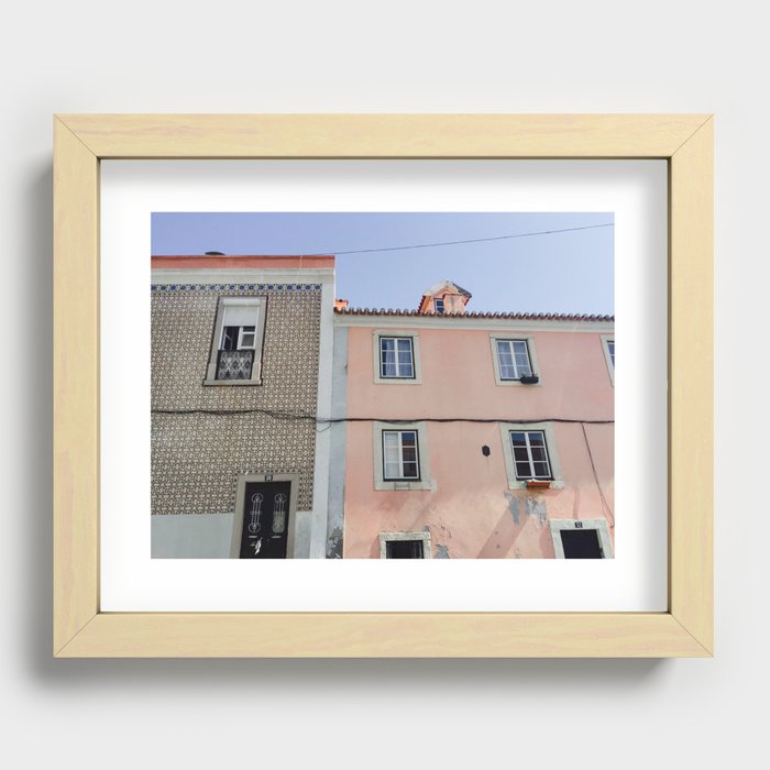 Streets of Lisbon, Portugal | Travel photography of old town in pastel colored city | art print Recessed Framed Print