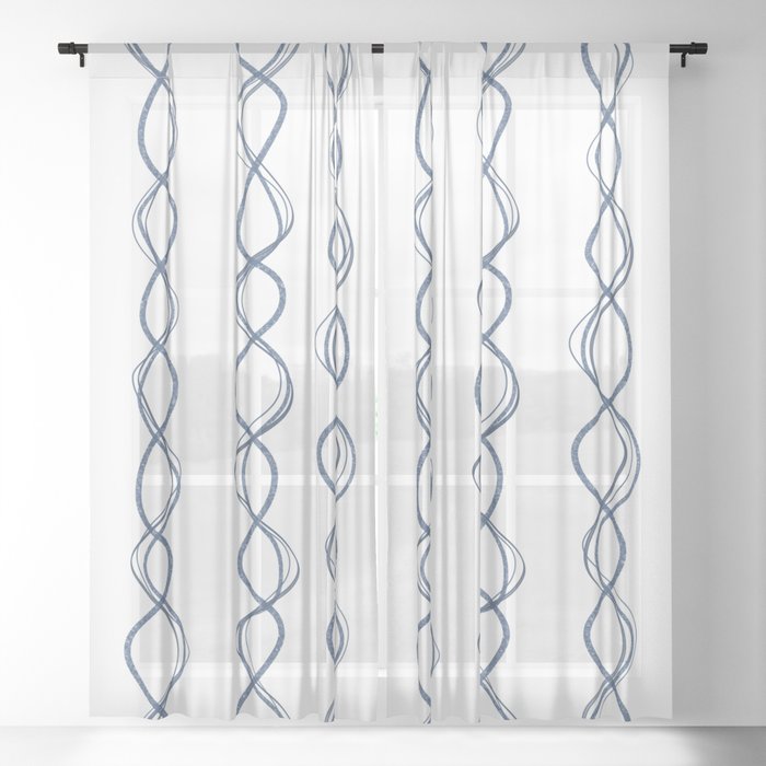 Blue on white waves simple pattern Sheer Curtain