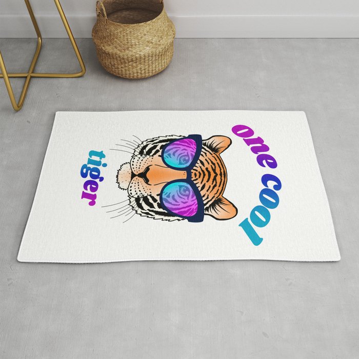 Cool tiger face with gradient glasses Rug