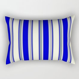 [ Thumbnail: Beige, Dark Grey, Blue, and Slate Gray Colored Pattern of Stripes Rectangular Pillow ]