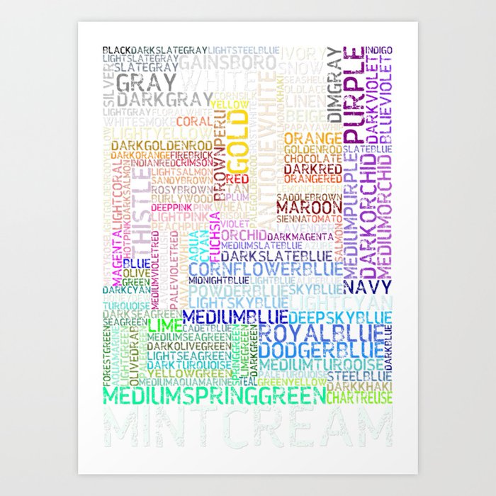 All Html Colors In Word And Color Art Print By Pasob Society6