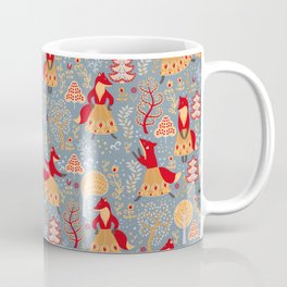 Dancing foxes in a fairy forest. Folk Art. Seamless pattern. Coffee Mug