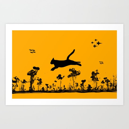 The Cat and Ink drop bombs Art Print