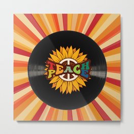 Teach Peace Sunflower Retro Record Metal Print