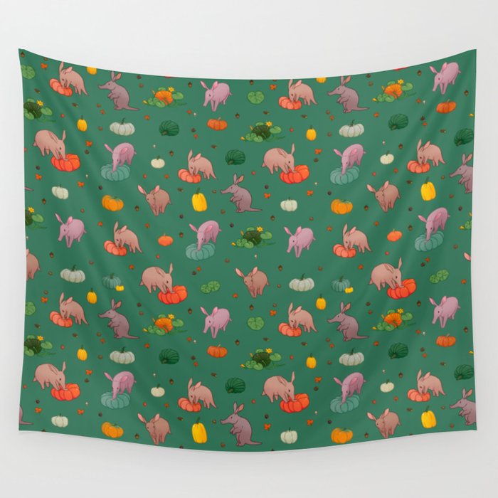 Aardvark and pumpkins 4 Wall Tapestry