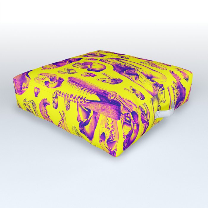 Carnivore HOT PINK & YELLOW / Animal skull illustrations from the top of the food chain Outdoor Floor Cushion