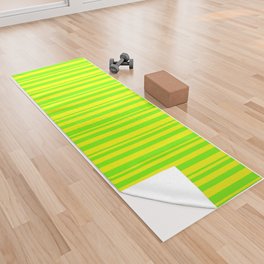 [ Thumbnail: Green and Yellow Colored Stripes/Lines Pattern Yoga Towel ]