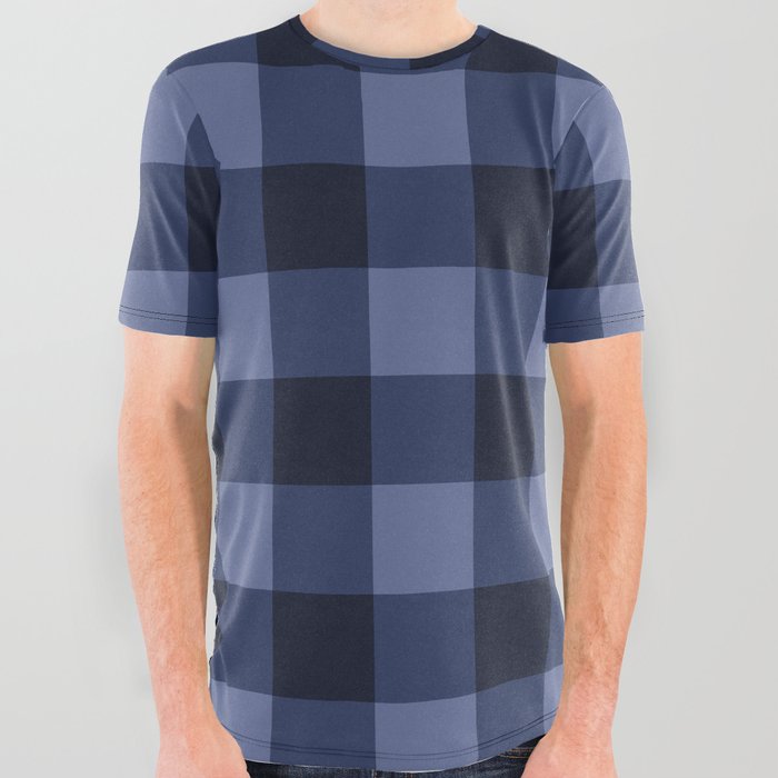 Blue Checkered Plaid Squares All Over Graphic Tee