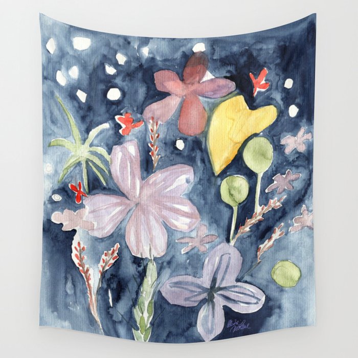 Flowers and stars Wall Tapestry