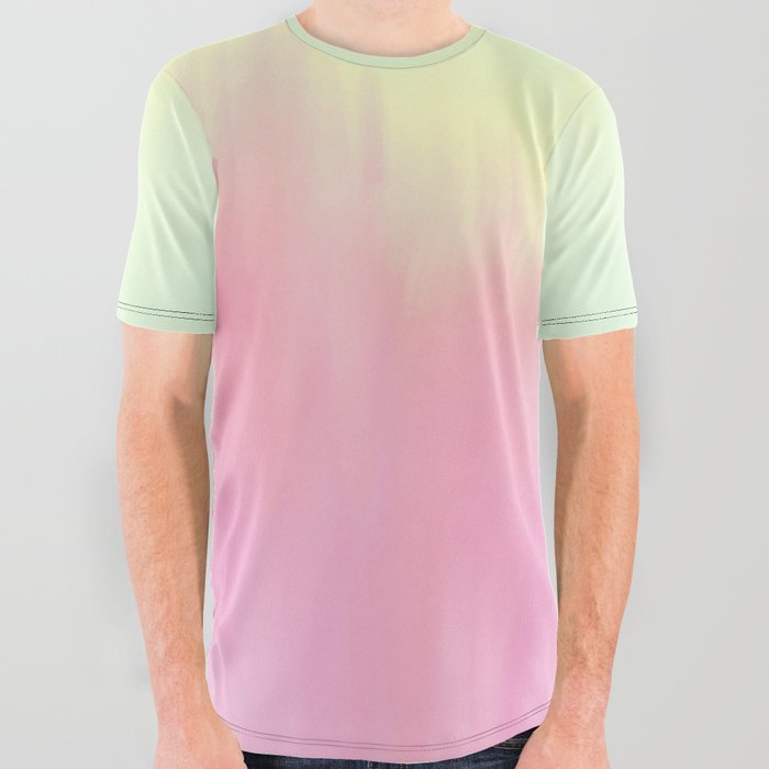 Modern Pastel Pink Lavender Green Watercolor Brushstrokes Ombre All Over Graphic Tee