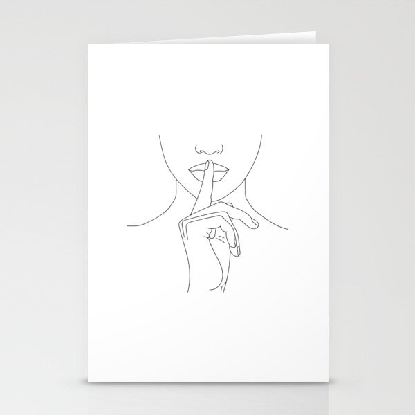 simple minimal line girl shh Stationery Cards
