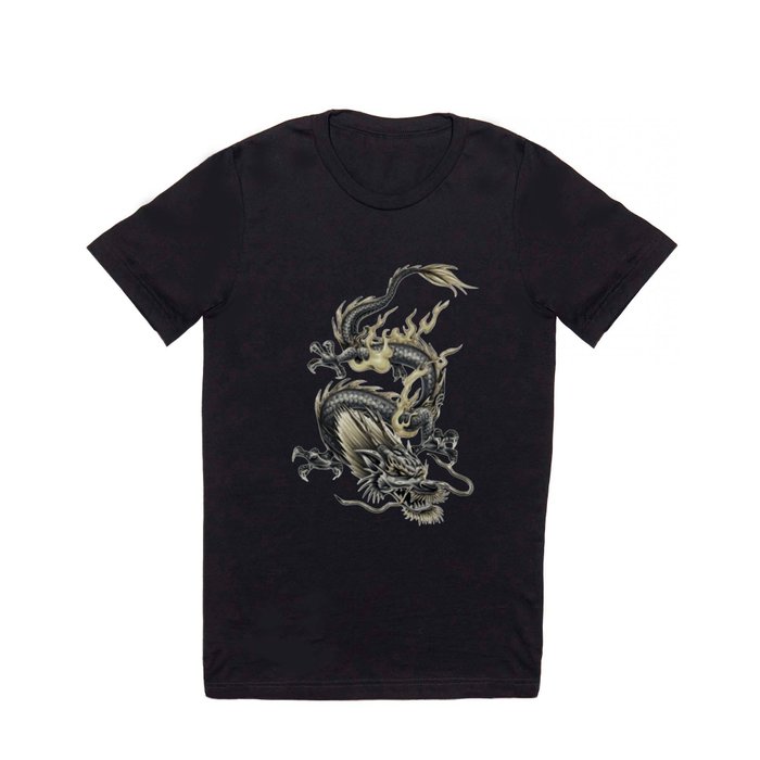 Lucky Chinese Dragon In Gray and Gold T Shirt