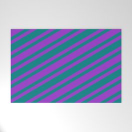 [ Thumbnail: Dark Orchid & Teal Colored Stripes/Lines Pattern Welcome Mat ]