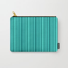 [ Thumbnail: Teal and Turquoise Colored Stripes Pattern Carry-All Pouch ]