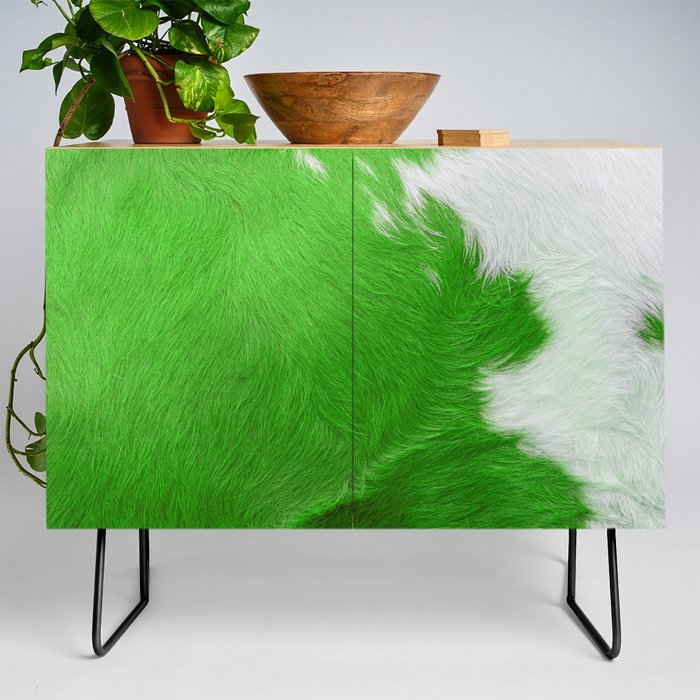 Green Cowhide, Cow Skin Print Pattern Modern Cowhide Faux Leather Credenza