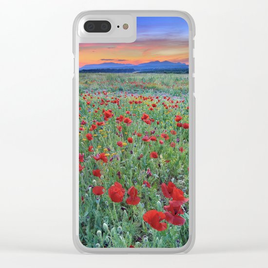 "Red dreams" Poppies at sunset Clear iPhone Case