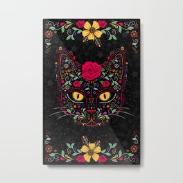 Day of the Dead Kitty Cat Sugar Skull Metal Print | Kitty, Digital, Cat, Dayofthedead, Graphicdesign, Feline, Festival, Dark, Mexico, Rose 