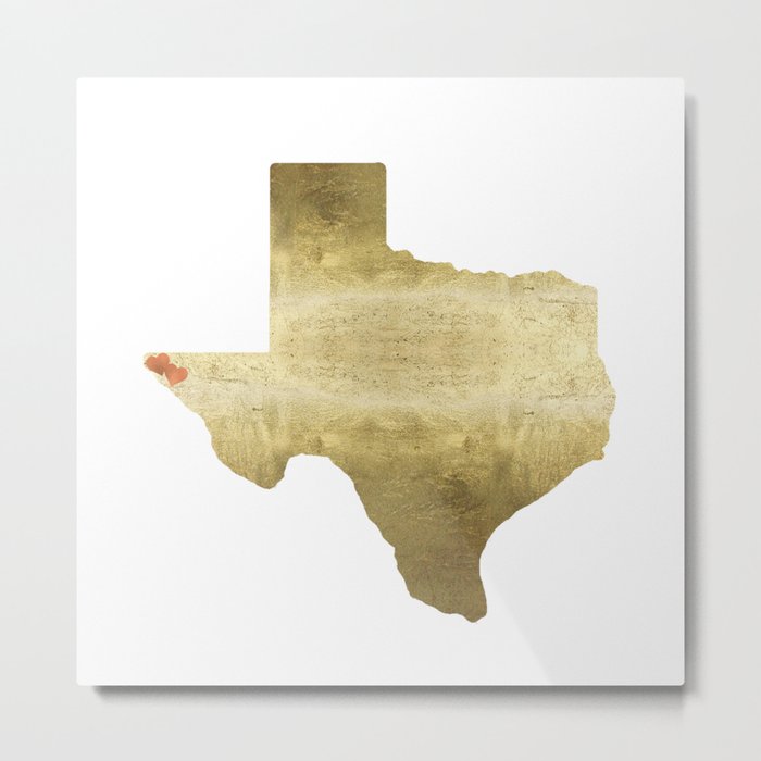 el paso hearts texas map gold foil Metal Print