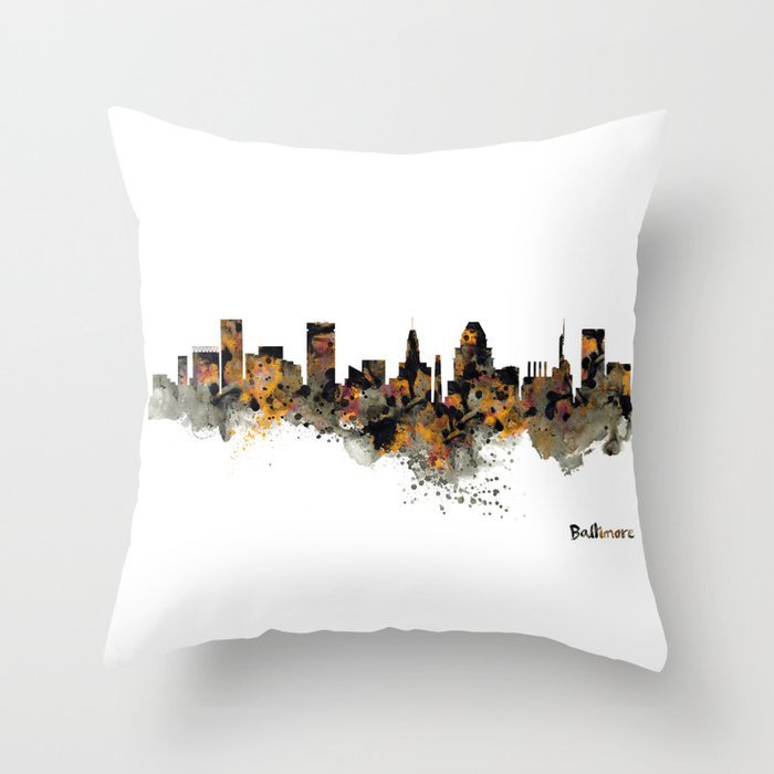 Baltimore Watercolor Skyline Throw Pillow