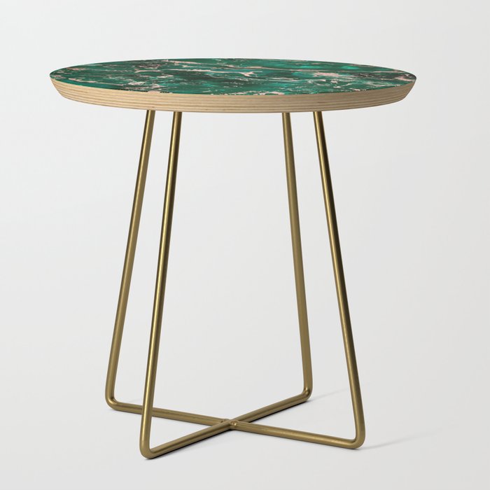 Modern Rose Gold Marble Green Emerald Watercolor Pattern Side Table By Girlytrend Society6