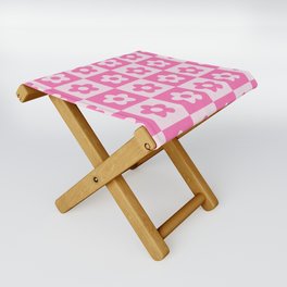 Hot Pink and White Retro Checkered Flower Pattern Folding Stool