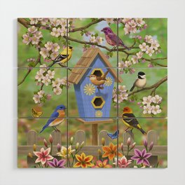 Songbirds Lily Garden Birdhouse Wood Wall Art