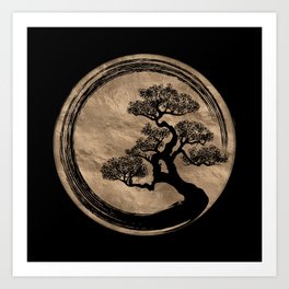 Enso Zen Circle and Bonsai Tree Gold Art Print