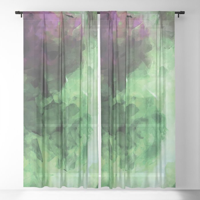 Green and Purple Smoke Abstract Sheer Curtain