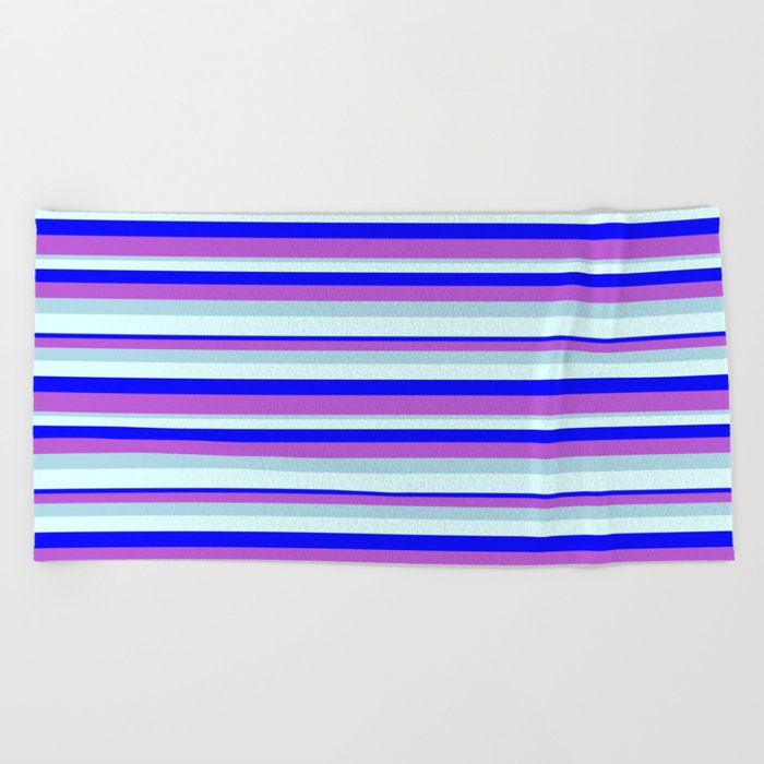 Blue, Orchid, Light Blue & Light Cyan Colored Pattern of Stripes Beach Towel
