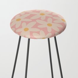 Daisy Time Retro Floral Pattern Pink and Mustard Counter Stool