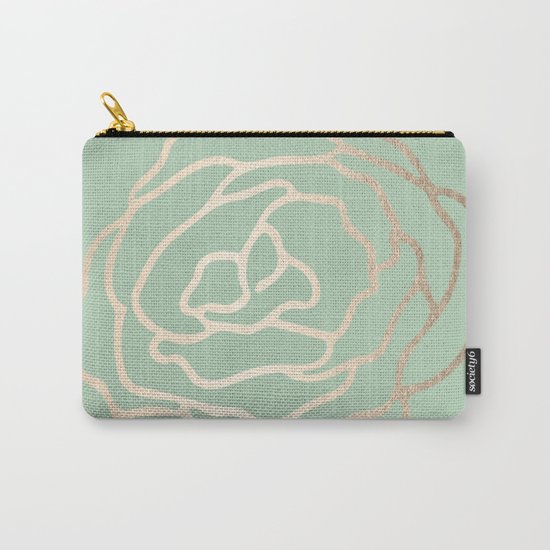 Rose White Gold Sands on Pastel Cactus Green Carry-All Pouch