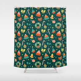 Christmas Pattern Colorful Decorative Elements Shower Curtain