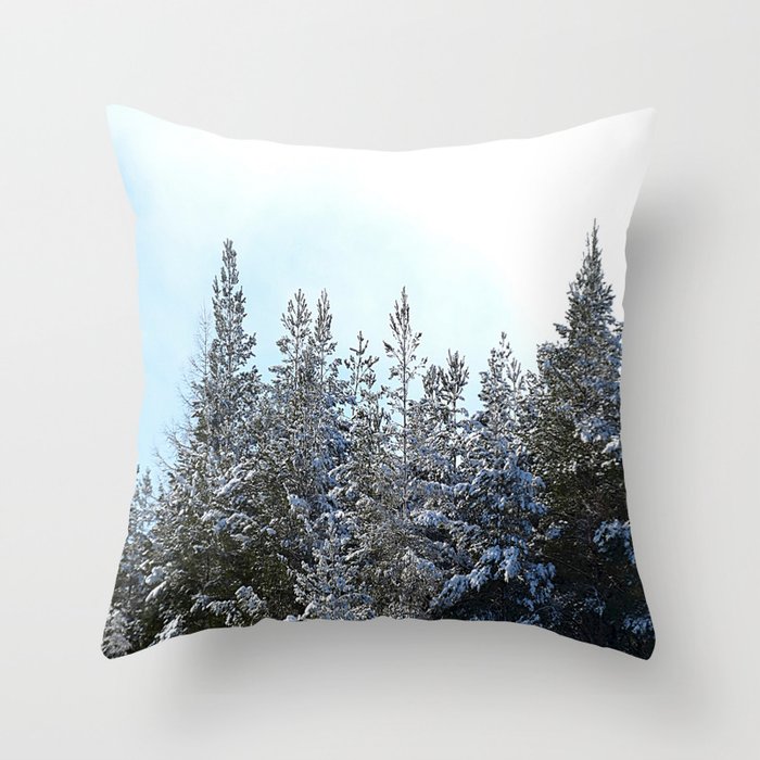 Scottish Highland Snow Crowned Pine Trees Throw Pillow